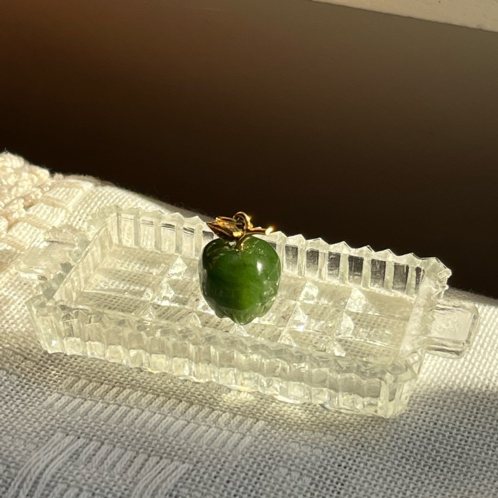 Green Apple Carved Agate and gold Charm/Pendant